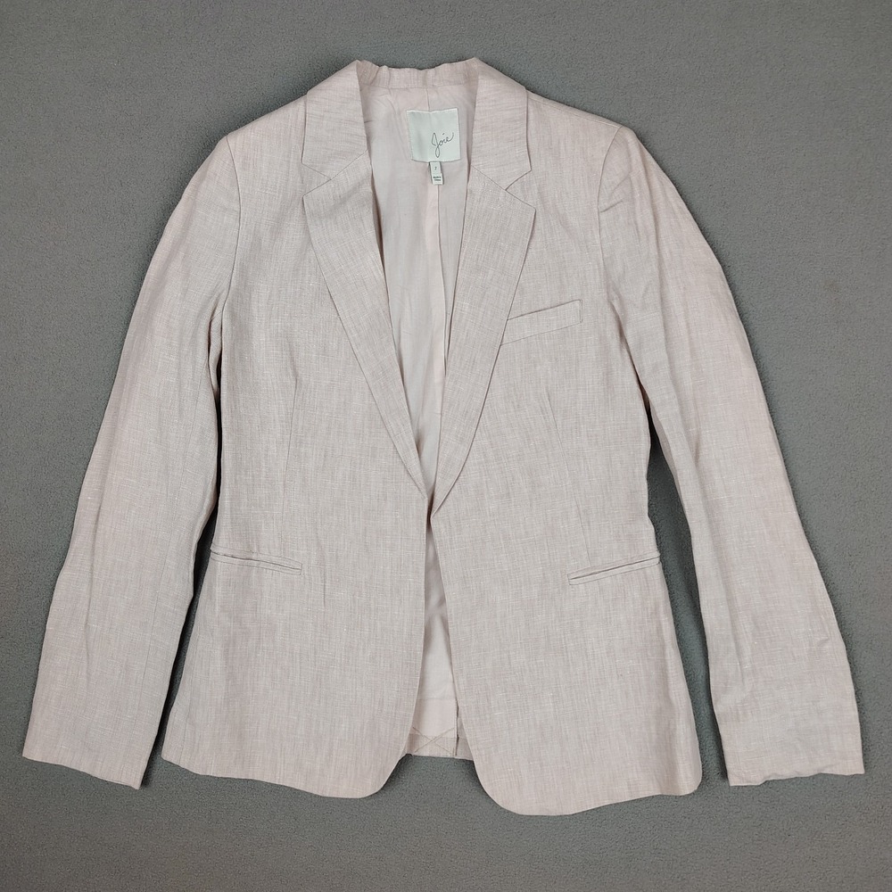 Joie 100% Linen Blazer Women 2 Soft‎ Pink Open Front Notch Collar Career Casual